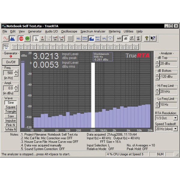 Main product image for True Audio TrueRTA Audio Spectrum Analyzer Software 500-944